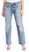 Moussy Ballard Wide Straight Jeans In Light Blue In Animal Print