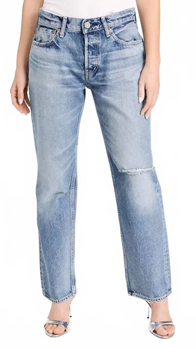Moussy Ballard Wide Straight Jeans In Light Blue In Animal Print