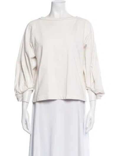Pre-owned Moussy Bateau Neckline Three-quarter Sleeve Top In White