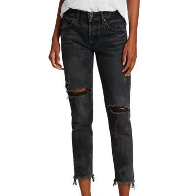 Moussy Bettie Distressed Tapered Jeans In Black