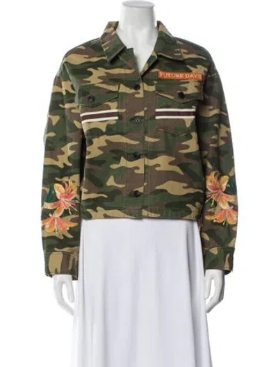 Pre-owned Moussy Camouflage Print Denim Jacket In Green