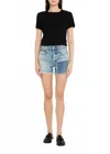 Moussy Cheswold High Rise Denim Shorts In Blue In Blue