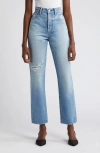 MOUSSY MOUSSY CLIFFDALE RIPPED HIGH WAIST STRAIGHT LEG JEANS