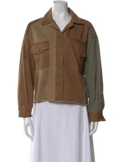 Pre-owned Moussy Colorblock Pattern Long Sleeve Button-up Top In Brown