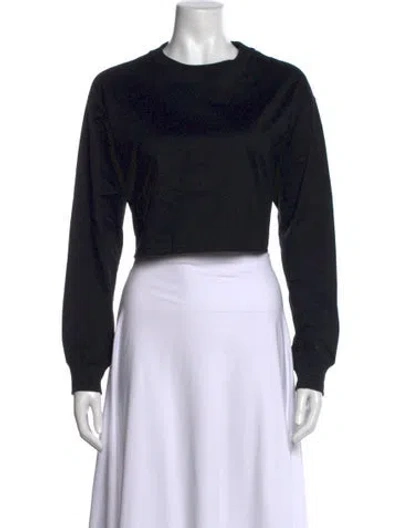 Pre-owned Moussy Crew Neck Long Sleeve Crop Top In Black