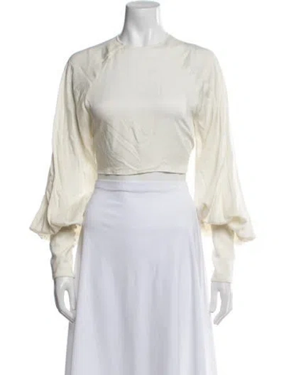 Pre-owned Moussy Crew Neck Long Sleeve Crop Top In White