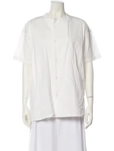 Pre-owned Moussy Crew Neck Short Sleeve Button-up Top In White