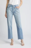 Moussy Cumberland High Waist Step Raw Hem Straight Leg Jeans In Light Blue