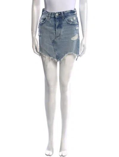 Pre-owned Moussy Distressed Accents Mini Skirt In Blue
