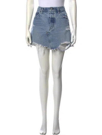 Pre-owned Moussy Distressed Accents Mini Skirt In Blue