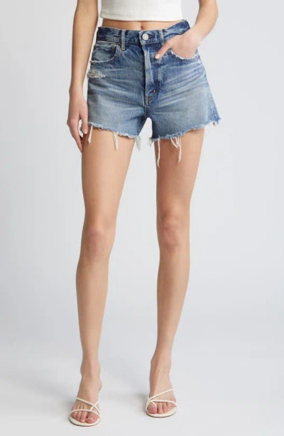 Moussy Elam Ripped Denim Cutoff Shorts In Blue