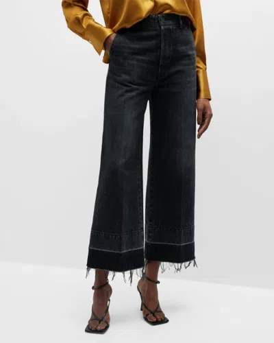 Moussy Elba Center Press Wide Crop Jean In Black In Blue