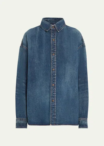 Moussy Emporia Loose Shirt In Blue Wash In Multi