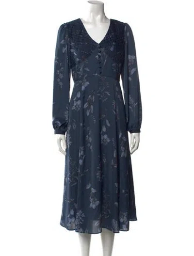 Pre-owned Moussy Floral Print Midi Length Dress W/ Tags In Blue