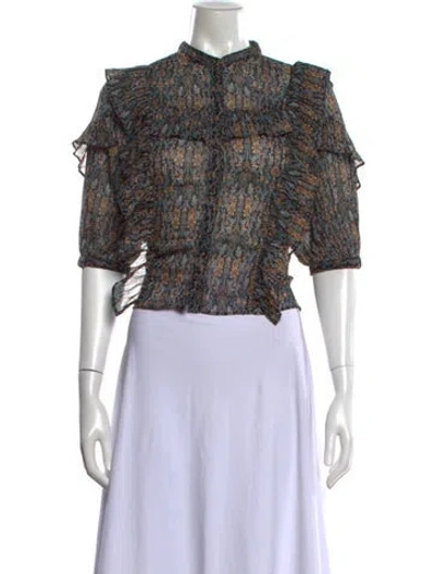 Pre-owned Moussy Floral Print Short Sleeve Top In Multicolor