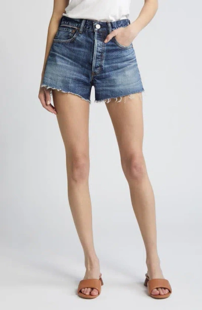 Moussy Ford High Waist Denim Cutoff Shorts In Dark Blue