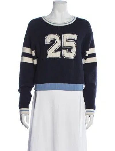 Pre-owned Moussy Graphic Print Crew Neck Sweater In Blue