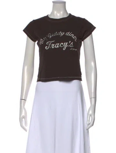 Pre-owned Moussy Graphic Print Crew Neck T-shirt In Brown