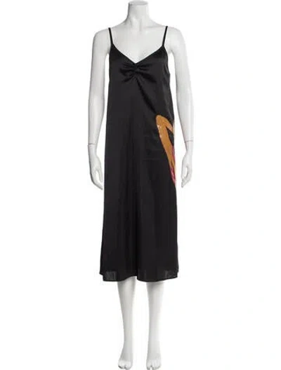 Pre-owned Moussy Graphic Print Midi Length Dress In Black