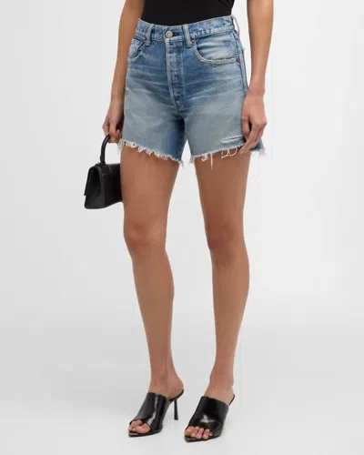 Moussy Graterford Distressed Denim Short In Blue
