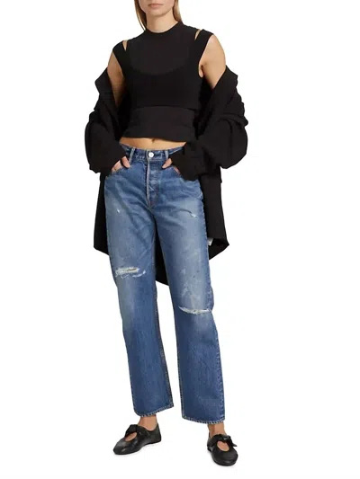Moussy Gulfport Wide Straight Leg Jeans In Blue