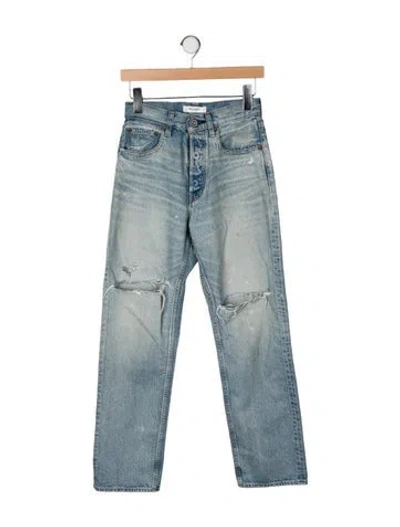 Pre-owned Moussy High-rise Straight Leg Jeans In Blue
