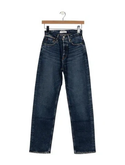 Pre-owned Moussy High-rise Straight Leg Jeans In Blue