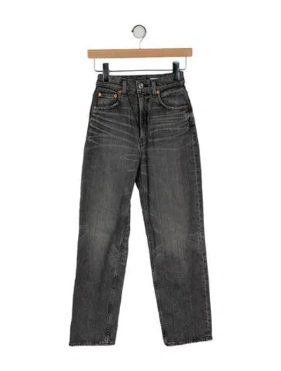 Pre-owned Moussy High-rise Straight Leg Jeans In Gray