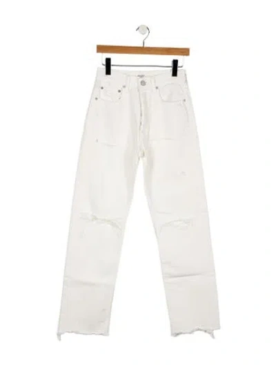Pre-owned Moussy High-rise Straight Leg Jeans In White