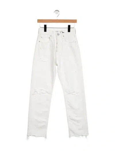 Pre-owned Moussy High-rise Straight Leg Jeans In White