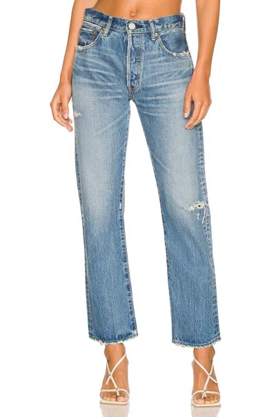 Moussy Mv Mabel High Waist Distressed Wide Straight Leg Jeans In Blue