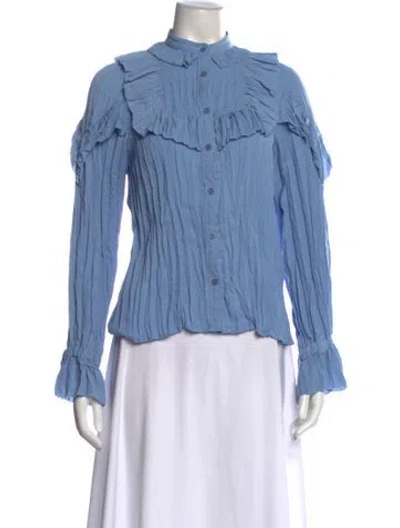 Pre-owned Moussy Long Sleeve Blouse In Blue