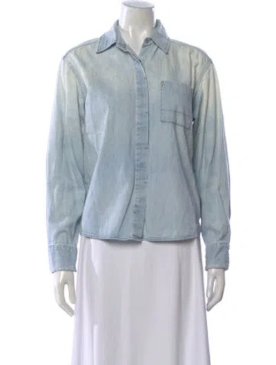 Pre-owned Moussy Long Sleeve Button-up Top In Blue