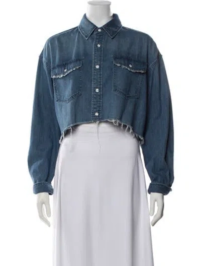 Pre-owned Moussy Long Sleeve Button-up Top In Blue