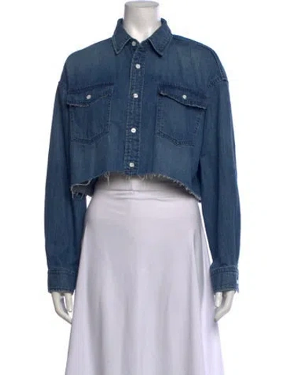Pre-owned Moussy Long Sleeve Crop Top In Blue