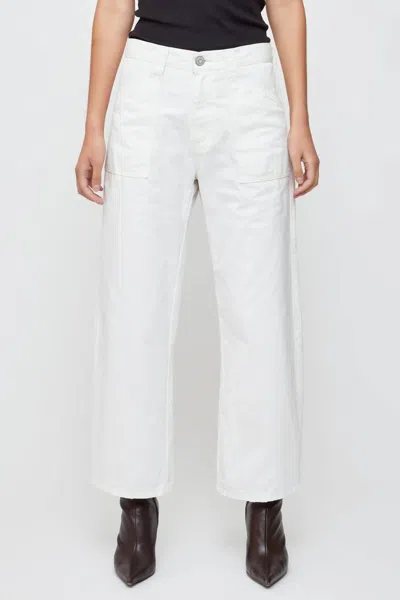 MOUSSY MALBA GUSSET CARGO STRAIGHT LEG PANTS IN WHITE