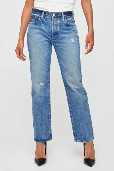Moussy Micanopy Mid Rise Straight Jeans In Light Blue