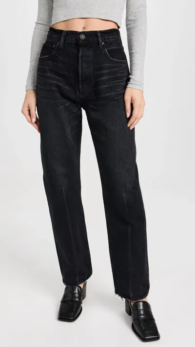 Moussy Murrieta Wide Straight Jean In Black In Blue