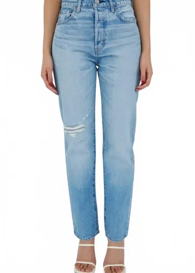 Moussy Cliffdale Ripped High Waist Straight Leg Jeans In Light Blue