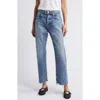 Moussy Mv Mabel High Waist Distressed Wide Straight Leg Jeans In Blue