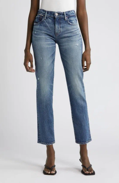 Moussy Mv Mallard Distressed Slim Straight Leg Jeans In Dark Blue