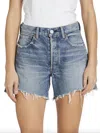 Moussy Fairlawn High Waist Cutoff Denim Shorts In Blue