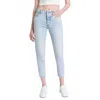 Moussy Naval Tapered Mid Rise Jeans In Light Blue In Blue
