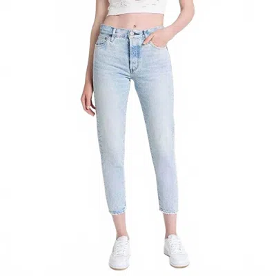 Moussy Naval Tapered Mid Rise Jeans In Light Blue