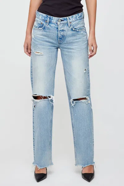Moussy Odessa Straight Low Rise Jeans In Light Blue