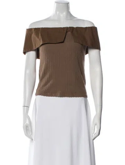 Pre-owned Moussy Off-the-shoulder Short Sleeve Top In Brown