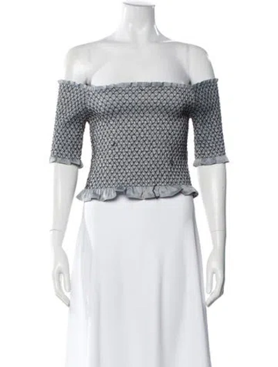 Pre-owned Moussy Patterned Off-the-shoulder Top In White
