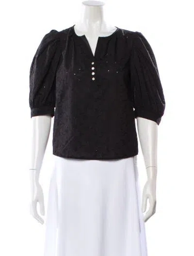 Pre-owned Moussy Patterned V-neck Blouse In Black