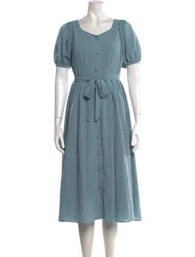 Pre-owned Moussy Plaid Print Midi Length Dress In Blue