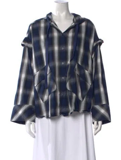 Pre-owned Moussy Plaid Print V-neck Top In Blue
